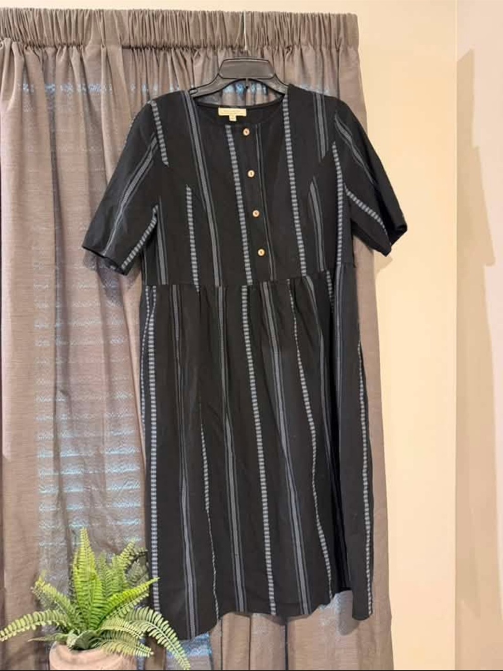 Polagram Black Midi Dress with Gray Stripes
